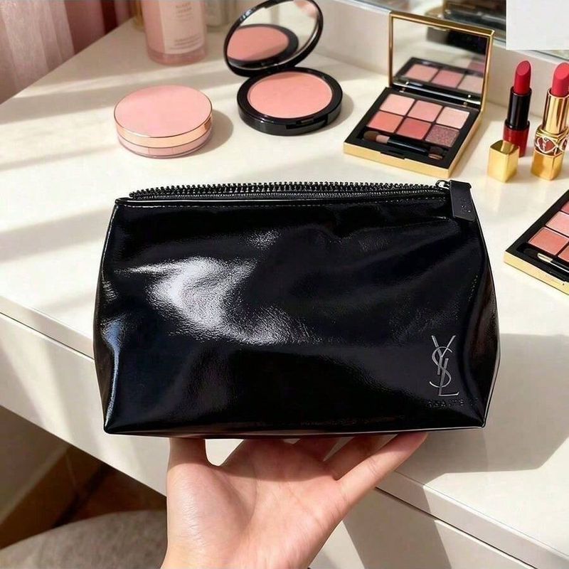 Women Accessories Organizer - YSL Women's Black Rectangular Makeup Bag