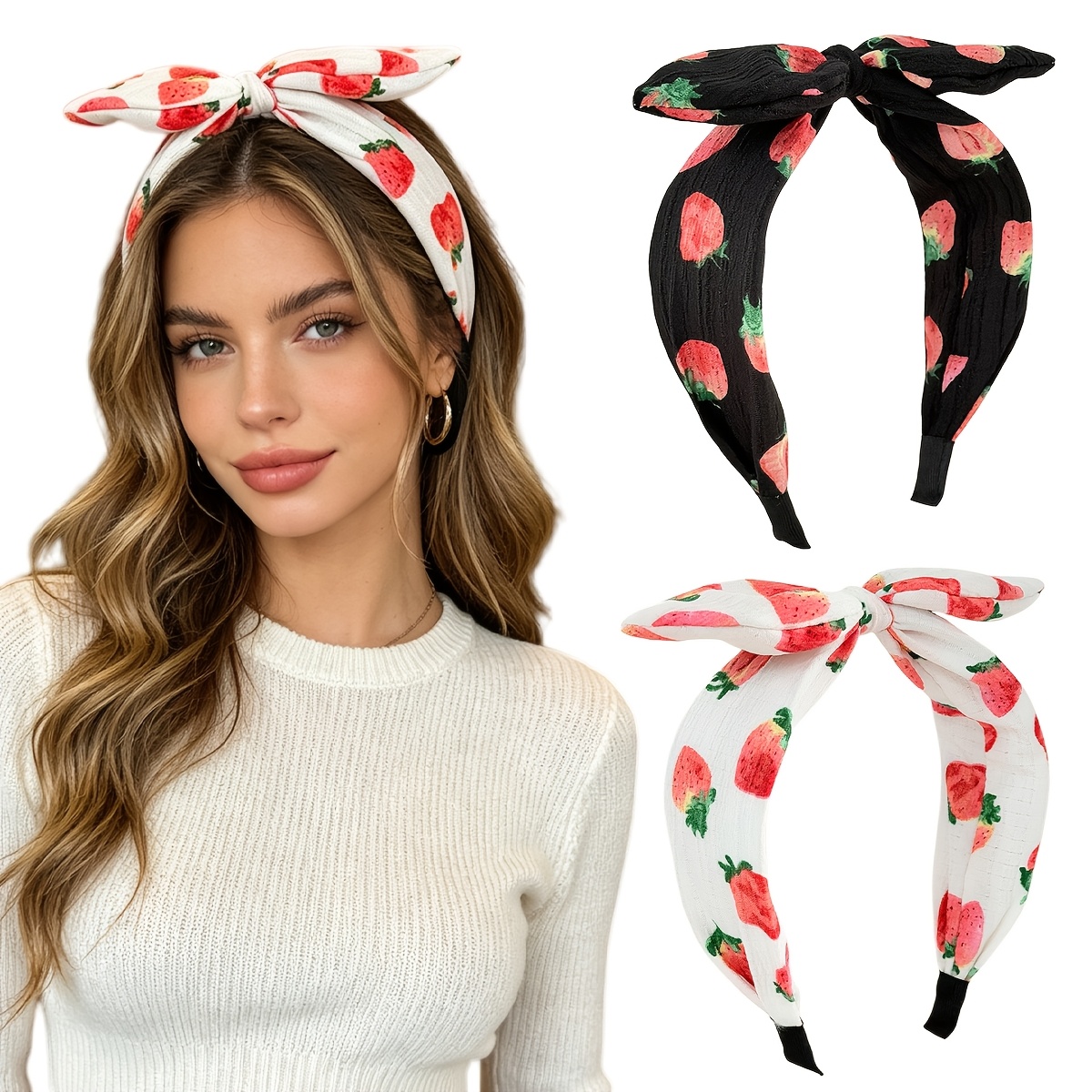 Women'S Accessories Go Outdoors - Strawberry printed bow rabbit ear headband,