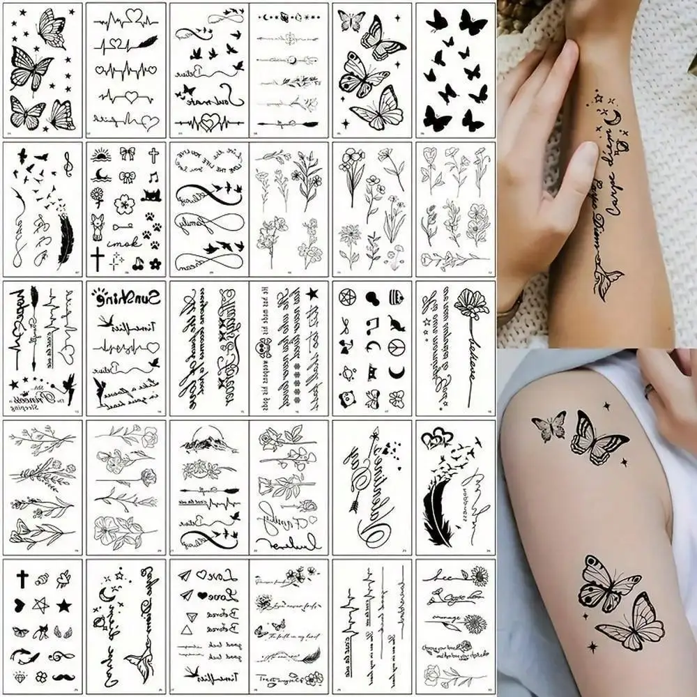 Women Accessories Quotes - 30 Sheets Black Temporary Tattoos Stickers