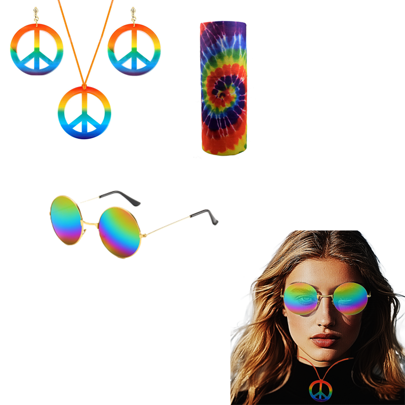 Women'S Accessories In The 60S - PESENAR Hippie Costume Set Glasses Headband