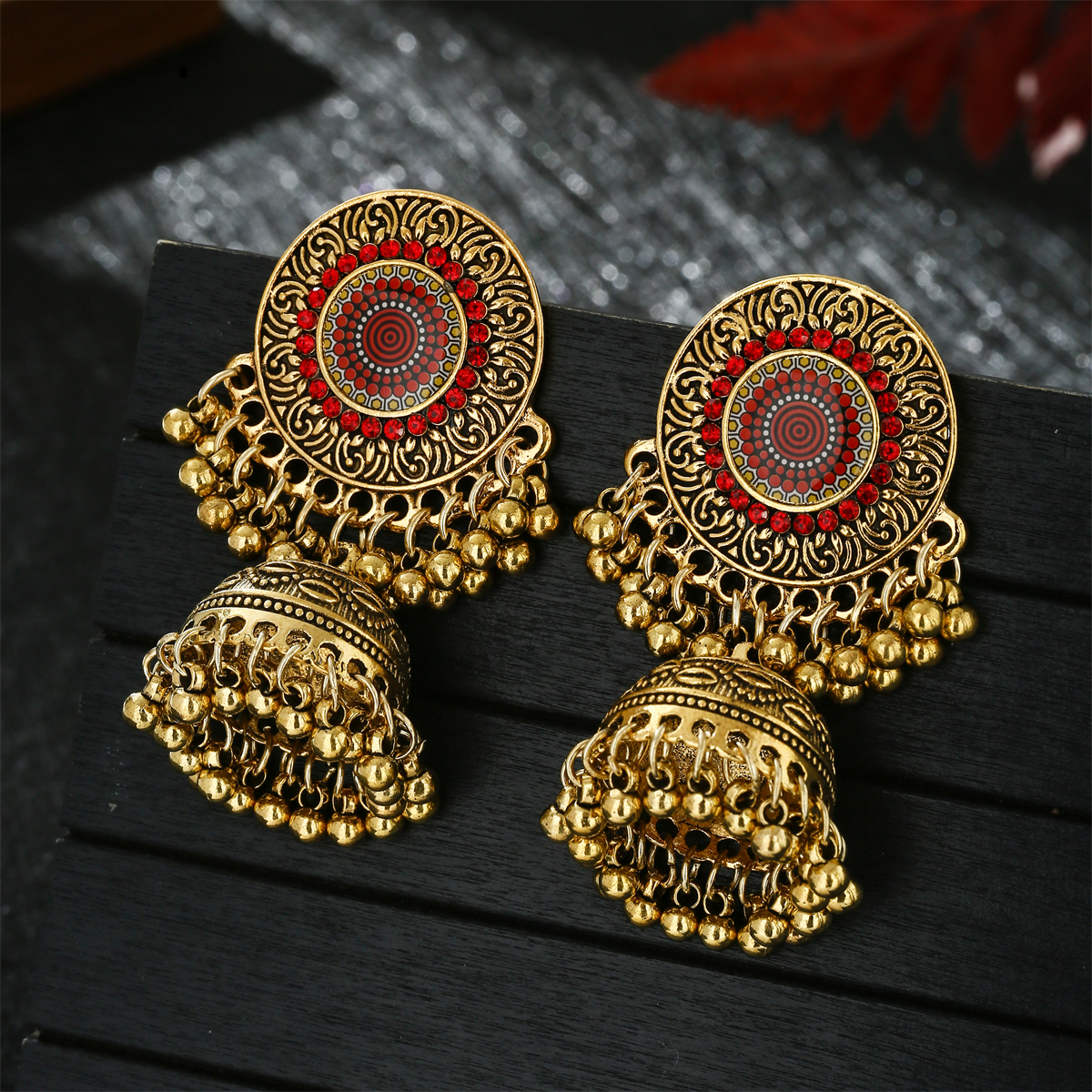 Tassel Earrings Boho - Classic Ethnic Red Flower Jhumka Earrings