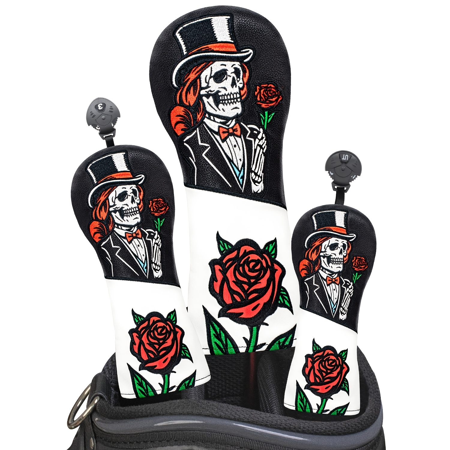 Women'S Golf Accessories - 1pc/3pcs Top Hat Skull Rose Pattern