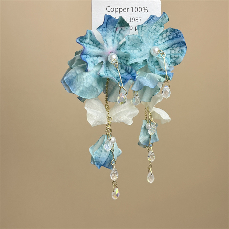 Boho Fashion Blue Flower Long  - مراجعة Tassel Earrings Boho وسعره