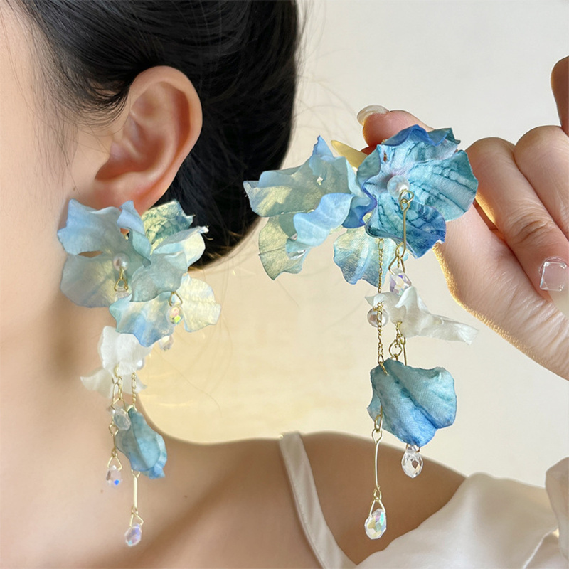 Boho Fashion Blue Flower Long  - مراجعة Tassel Earrings Boho وسعره