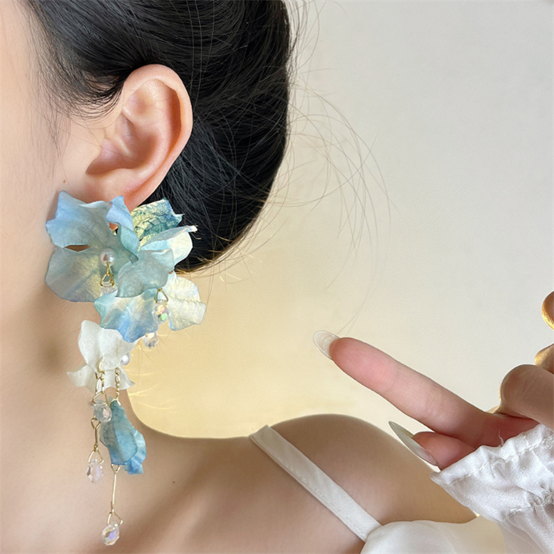 Boho Fashion Blue Flower Long  - مراجعة Tassel Earrings Boho وسعره