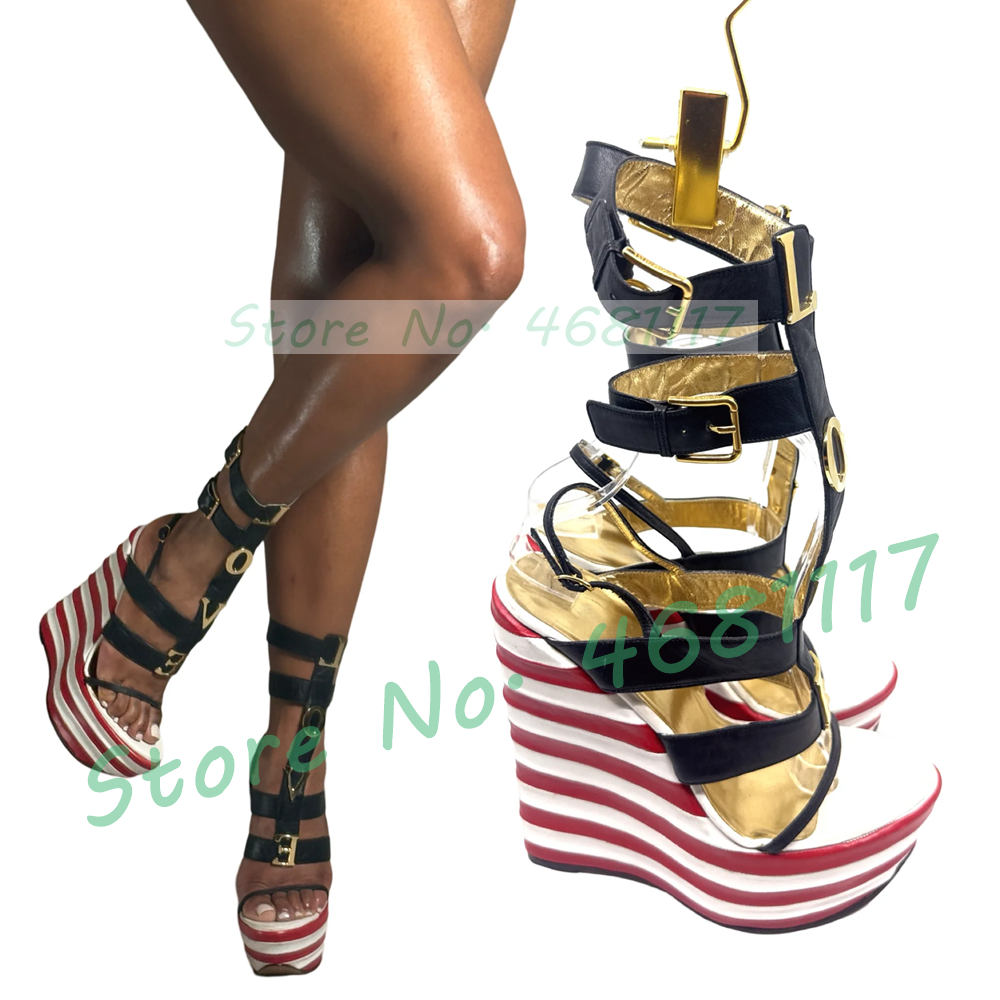 Red Striped Platform Wedges Sa - مراجعة Women'S Ankle Accessories وسعره