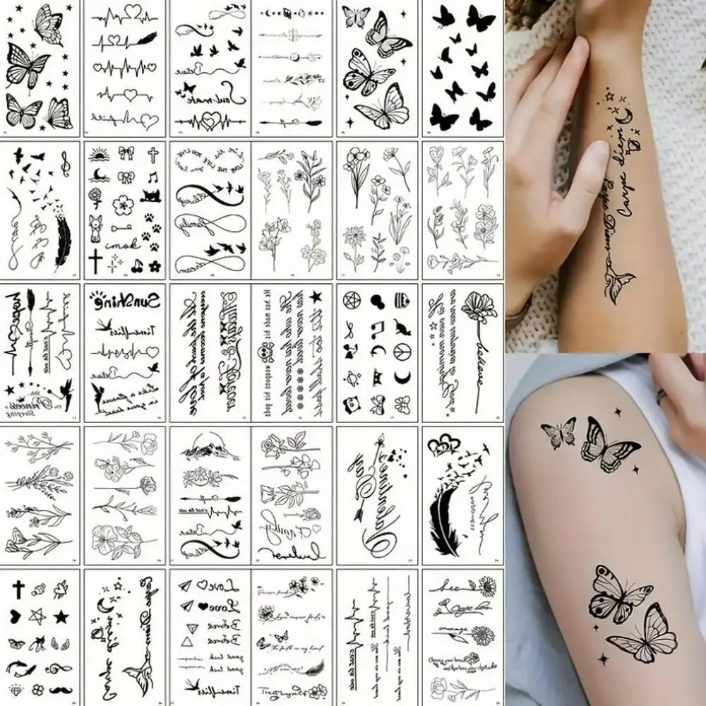 30 Sheets Black Temporary Tatt - مراجعة Women Accessories Quotes وسعره