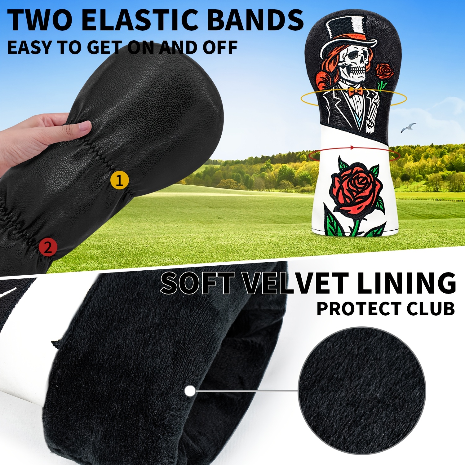 1pc/3pcs Top Hat Skull Rose Pa - مراجعة Women'S Golf Accessories وسعره